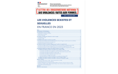 Lettre de l'observatoire national : LES VIOLENCES SEXISTES ET  SEXUELLES EN FRANCE EN 2023